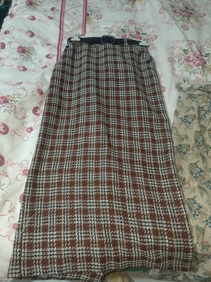 Kahverengi Kemerli Midi Kadın Etek - Görsel 2