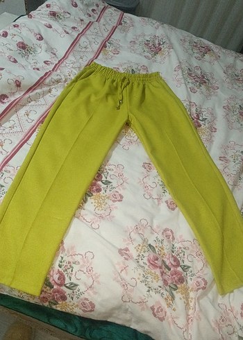 Düğmeli yağ yeşili Rahat Kadın Pantolon - Görsel 2