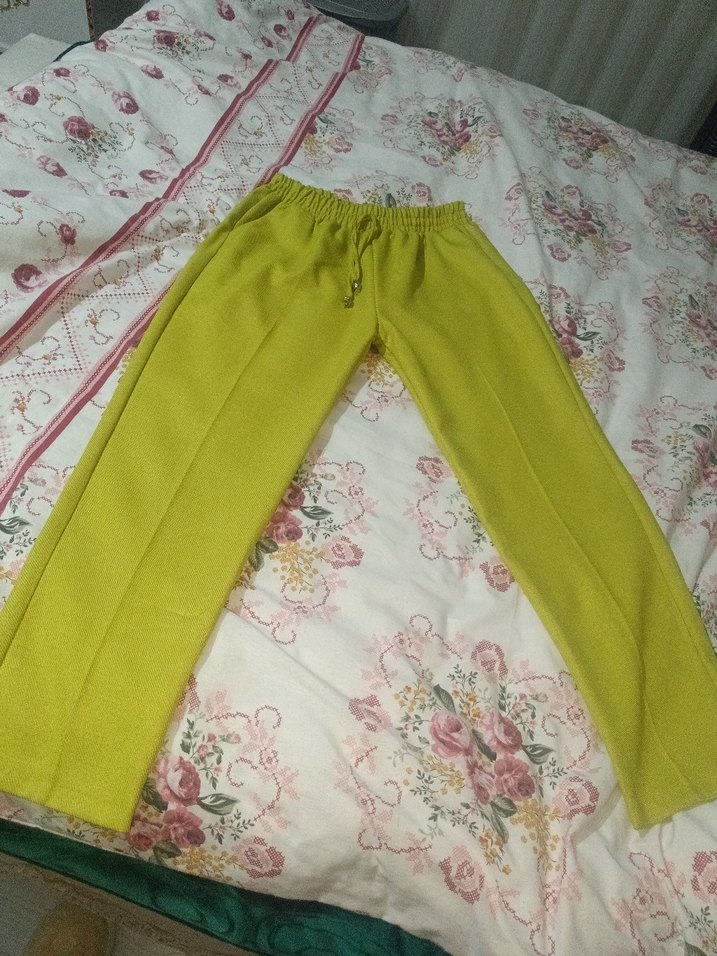 Düğmeli yağ yeşili Rahat Kadın Pantolon - Görsel 2