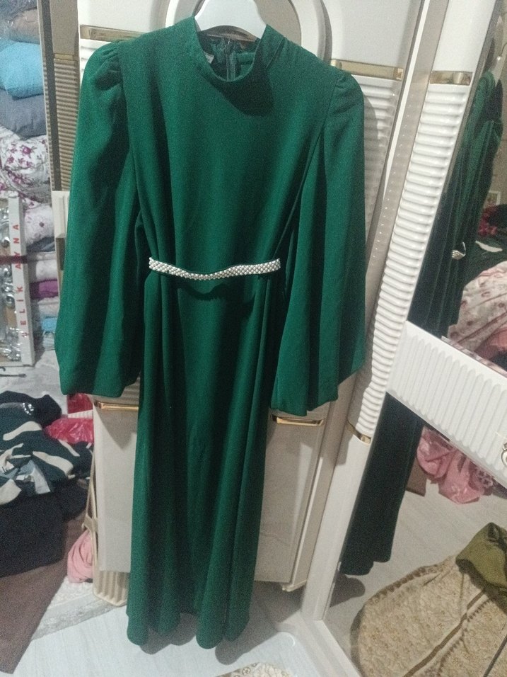 Parlak Yeşil Uzun Kollu Salaş Kadın Elbise - Görsel 2