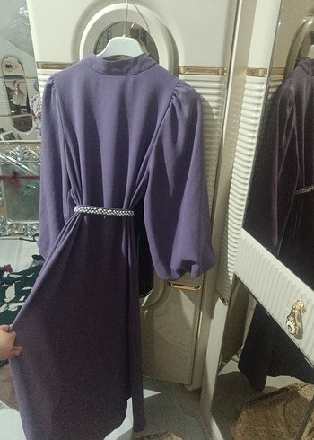 lila Uzun Kollu Modern Kadın Elbise - Görsel 2