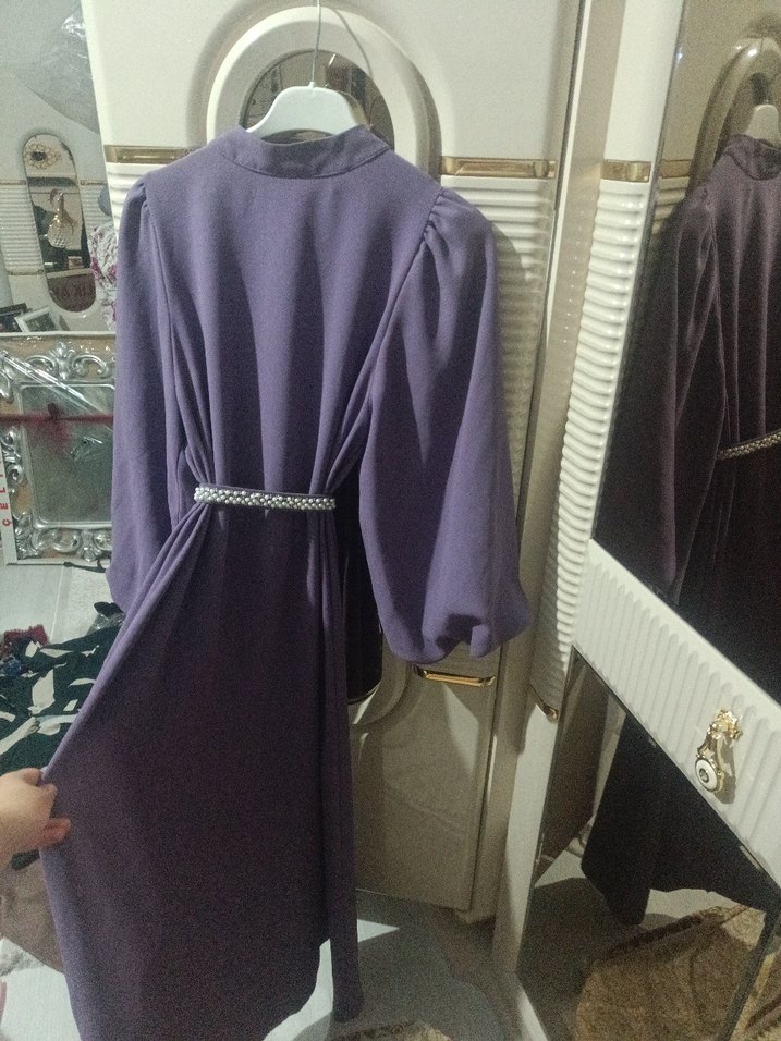 lila Uzun Kollu Modern Kadın Elbise - Görsel 2