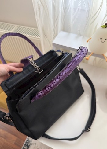 Mor Yılan Derisi Desenli Kadın Deri Çanta - Görsel 4