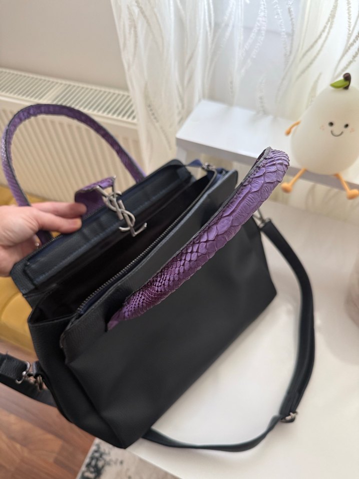 Mor Yılan Derisi Desenli Kadın Deri Çanta - Görsel 4