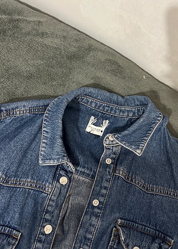 m Beden Kadın Lacivert Düğmeli Denim Ceket