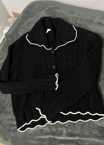 Siyah Beyaz Detaylı Örgü Kadın Kazak - Görsel 3