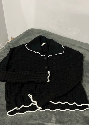 Siyah Beyaz Detaylı Örgü Kadın Kazak - Görsel 2