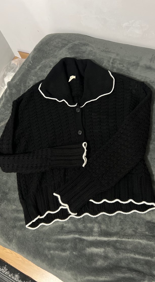 Siyah Beyaz Detaylı Örgü Kadın Kazak - Görsel 3