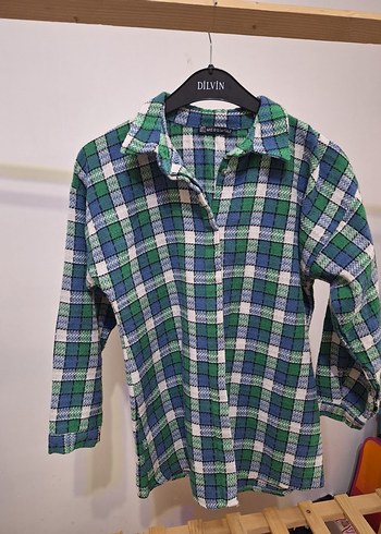 Düğmeli Yeşil Kareli Kadın Gömlek - Görsel 2