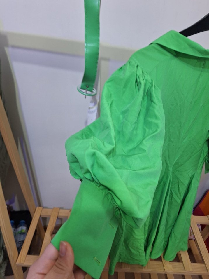 Yeşil Midi Düğmeli elbise - Görsel 3