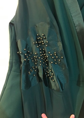 Uzun Yeşil İşlemeli Kadın Elbise - Görsel 6