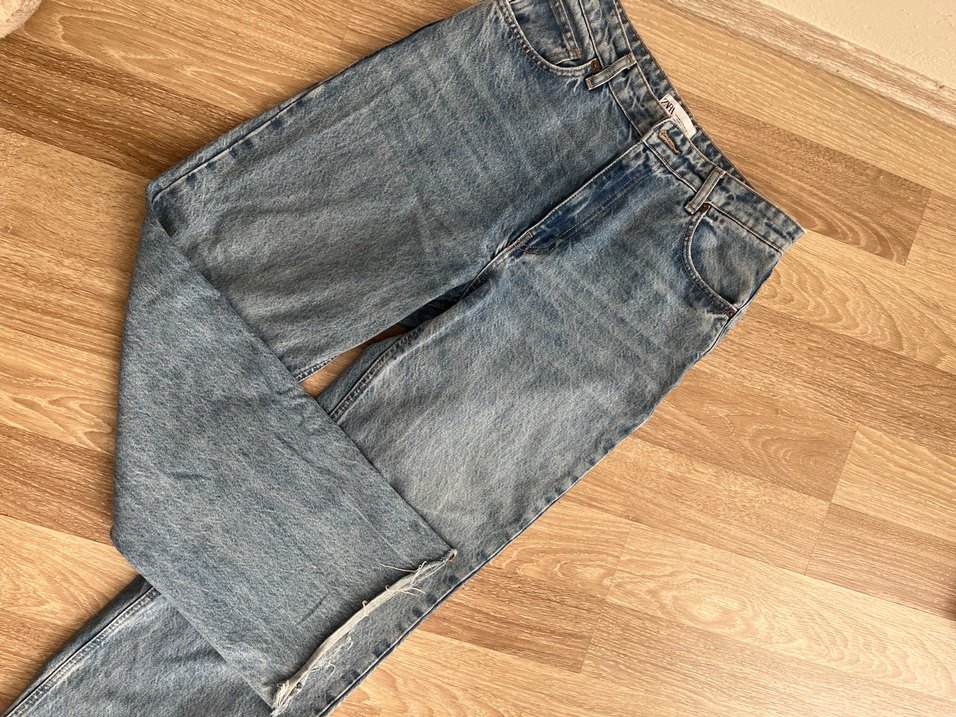 Zara Bohem Tarzı Baskılı Geniş Kesim Mavi Kot - Görsel 4