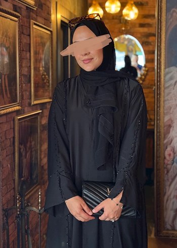 Armine Siyah Desenli Uzun Kollu Geniş Kesim Elbise abaya #abaya
