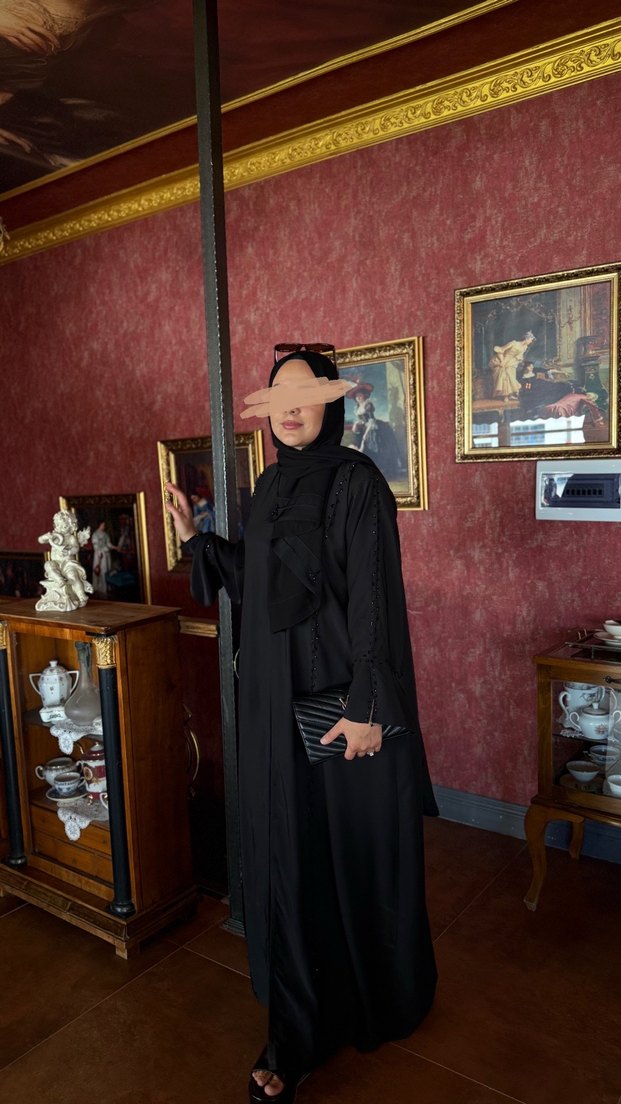 Siyah Desenli Uzun Kollu Geniş Kesim Elbise abaya #abaya - Görsel 3