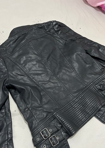 Oxxo Kadın Siyah Deri Biker Mont - Görsel 4