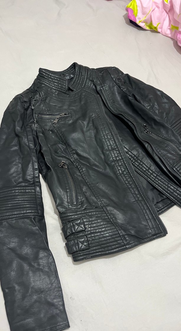 Oxxo Kadın Siyah Deri Biker Mont - Görsel 3