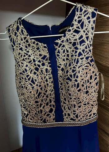 Saks Mavisi, İşlemeli Uzun Balık Abiye Elbise - Görsel 2