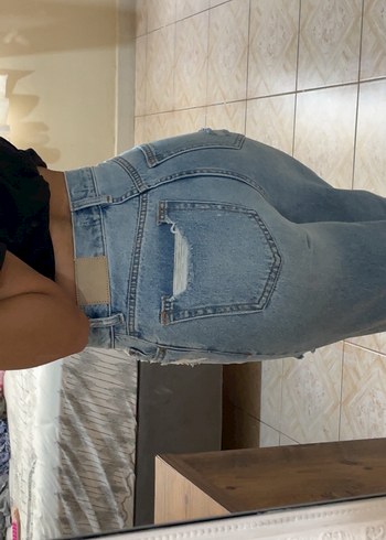 32 Beden mavi Renk Açık Mavi Kadın Salaş Midi Denim Pantolon