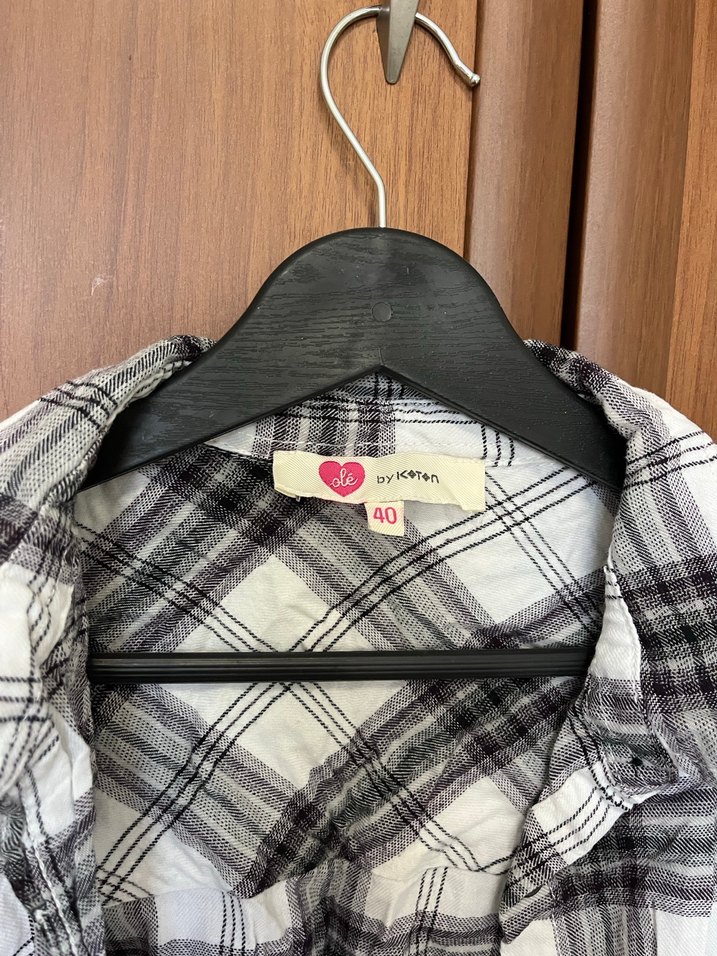 Kadın Gri Bağlama Desenli Gömlek - Görsel 4