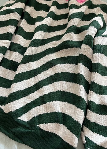 Pembe Yakalı Zebra Desenli Kadın Kazak - Görsel 4