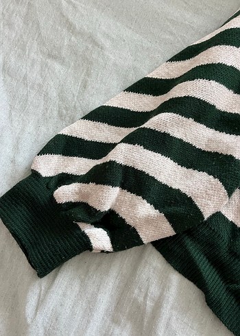 Pembe Yakalı Zebra Desenli Kadın Kazak - Görsel 3