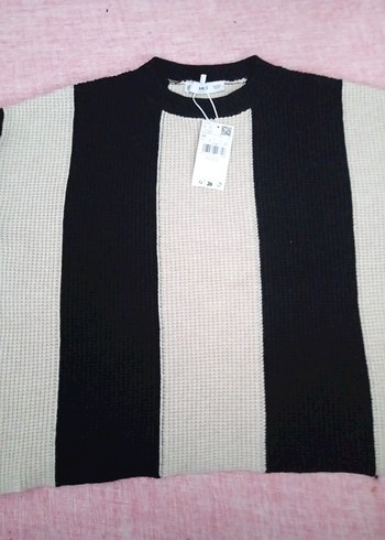 MNG marka Kremi Siyah Çizgili Salaş Örgü Kadın Kazak - Görsel 4