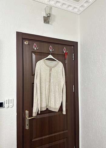 Bej Örgü Kadın Hırka, Uzun Kollu, Salaş Kesim - Görsel 3