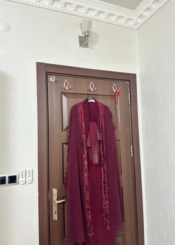 Bordo Nakışlı Uzun Kadın Elbisesi Ürünün Şalı Vardır 54 Bd - Görsel 3