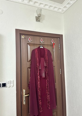 Bordo Nakışlı Uzun Kadın Elbisesi Ürünün Şalı Vardır 54 Bd - Görsel 2
