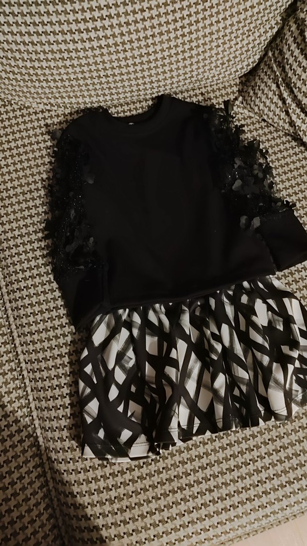 Siyah Gri Fırfırlı Got Mini Etek - Görsel 2