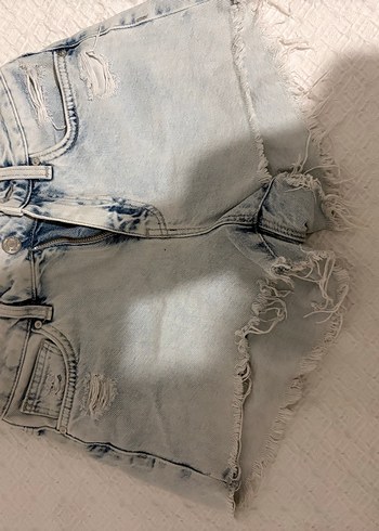 Düğmeli Gri Mavi Mini Denim Şort - Görsel 2