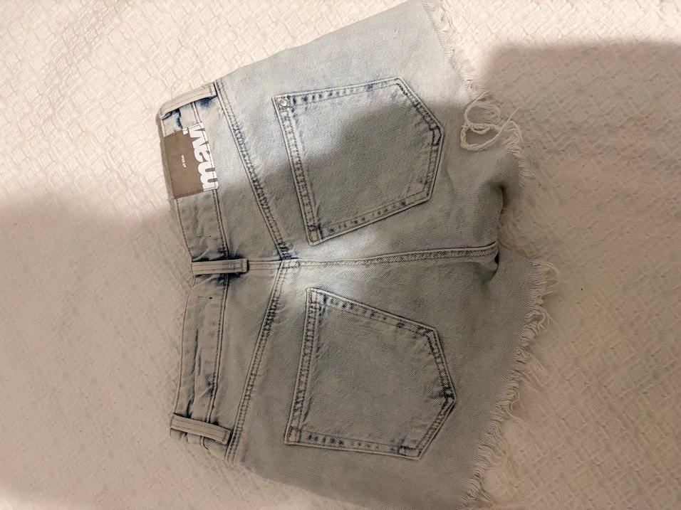Düğmeli Gri Mavi Mini Denim Şort - Görsel 3