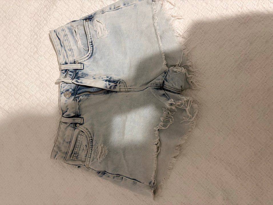 Düğmeli Gri Mavi Mini Denim Şort - Görsel 2