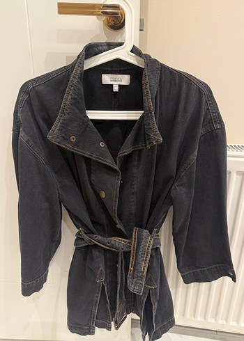 Kadın Siyah Bel Detaylı Denim Ceket