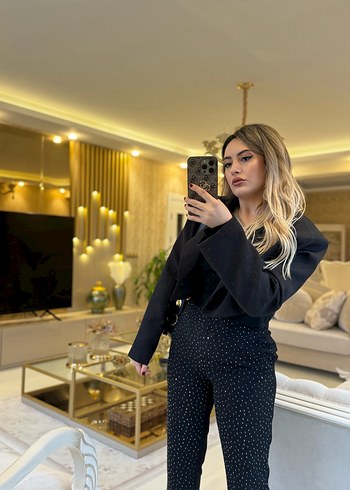 diğer Beden Kadın Siyah saten Mini Blazer