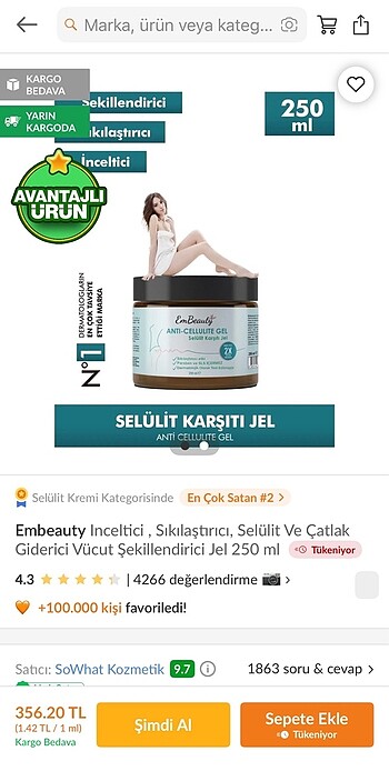 İnceltici sıklaştırıcı ve selülit giderici