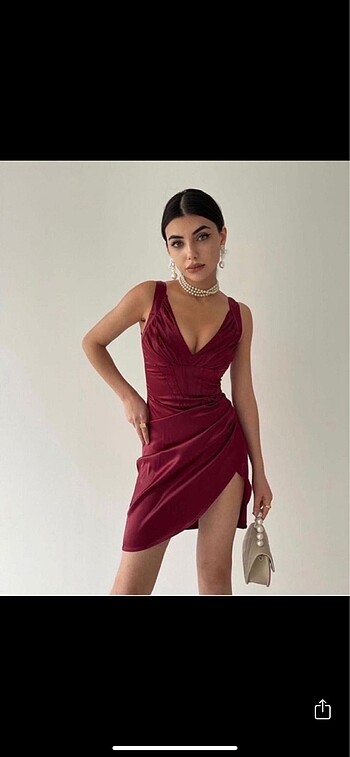 Diğer Bordo saten gece elbisesi