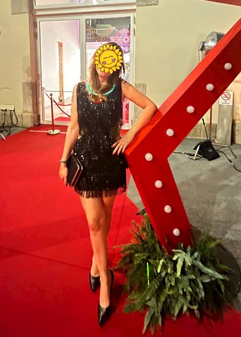 Siyah Püsküllü Mini Gece Elbisesi - Görsel 4