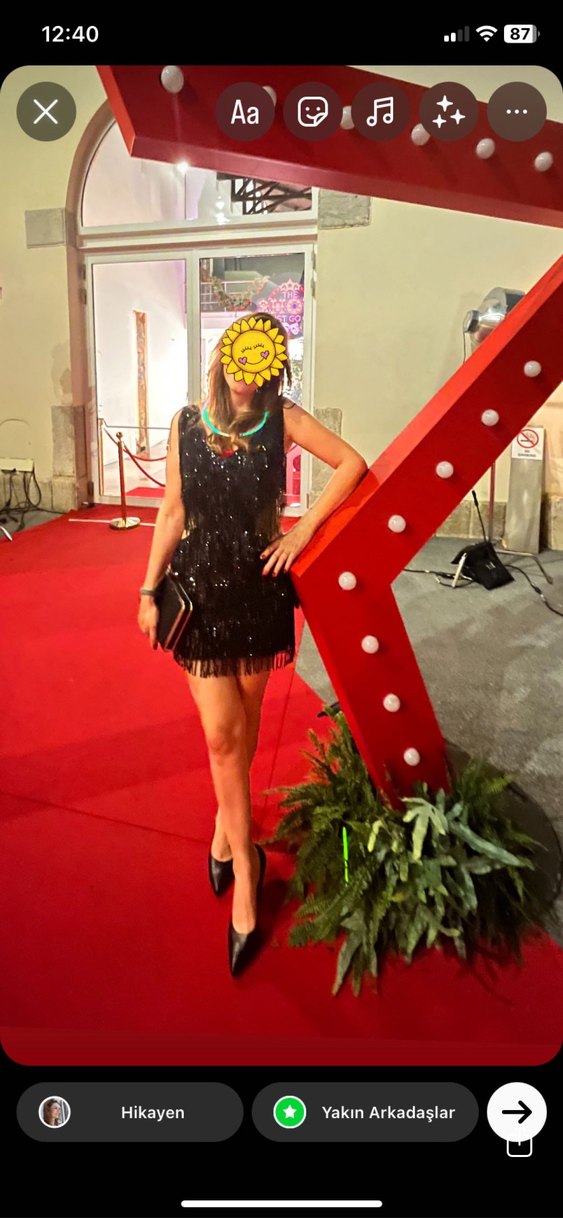 Siyah Püsküllü Mini Gece Elbisesi - Görsel 4