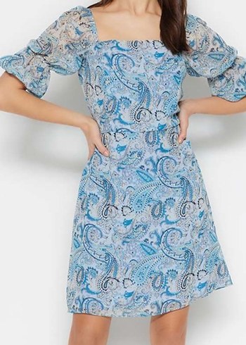 Trendyol & Milla 38 Beden Mavi Gri Bohem Mini Elbise
