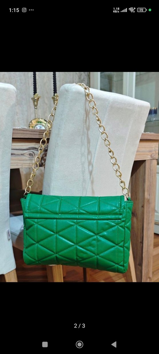 DeFacto Zincir Detaylı Parlak Yeşil Deri Kadın Çanta - Görsel 2