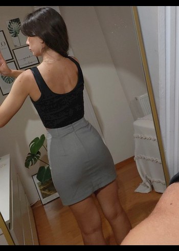 Mango Gri Kumaş Mini Etek - Görsel 3