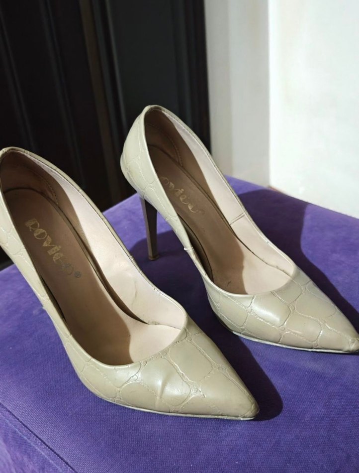 Rovigo Marka Bej Yılan Desenli Stiletto Topuklu Kadın Ayakkabı - Görsel 2