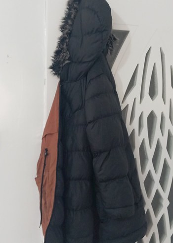 Kahverengi Suni Kürk Detaylı Uzun Kışlık Kadın Mont çift renk - Görsel 2