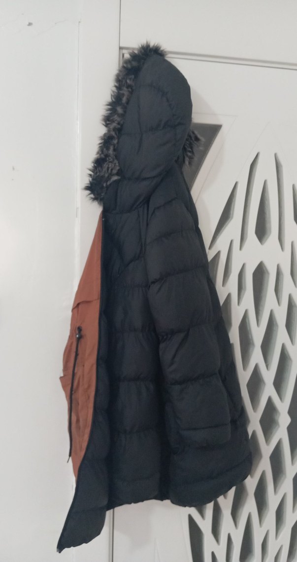 Kahverengi Suni Kürk Detaylı Uzun Kışlık Kadın Mont çift renk - Görsel 2