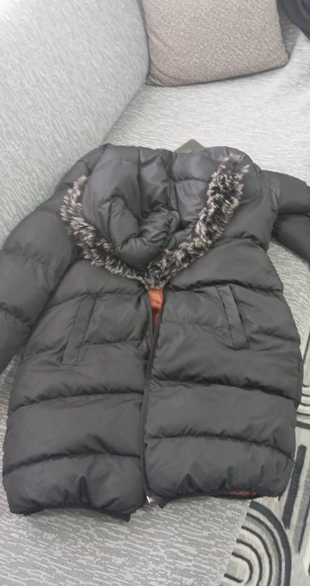 Kahverengi Suni Kürk Detaylı Uzun Kışlık Kadın Mont çift renk - Görsel 3