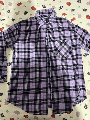 oversize kareli mor gomlekp