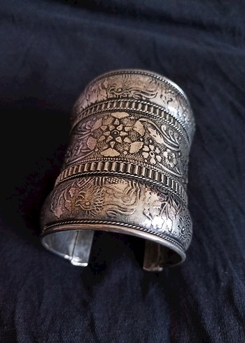 vintage desenli kalın silver bileklik bohem tarzı