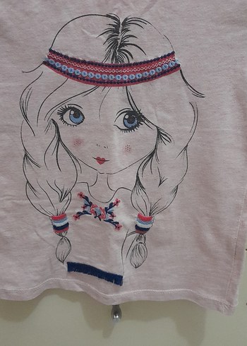 Kız Çocuk Pembe Kısa Kollu Baskılı Tişört - Görsel 2