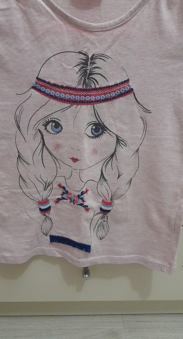 Kız Çocuk Pembe Kısa Kollu Baskılı Tişört - Görsel 2